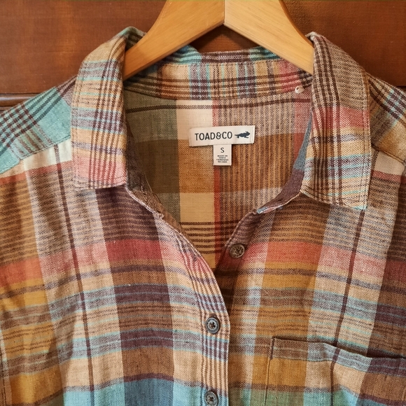 Toad & Co Recycled Cotton Plaid Pullover Button Tunic Top With Pockets Size S - Picture 4 of 14